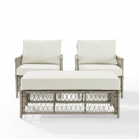 CLAUSTRO 3 Piece Thatcher Outdoor Wicker Armchair & Ottoman Set, Cream CL3297004